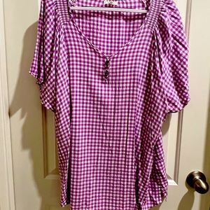 Purple and white gingham shirt